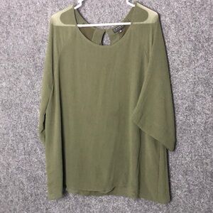 Cameo Appearance 1X Green Blouse Relaxed Fit Scoop Neck Lined polyester